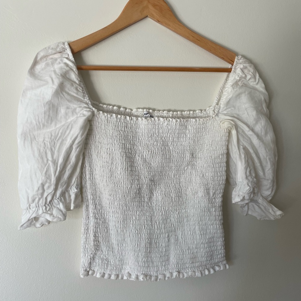 REFORMATION White Smocked Top